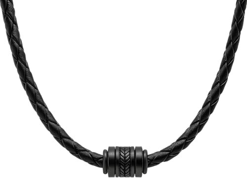 David Galvani Lederkette Herren aus Echtleder – Geflochtene Halskette mit Edelstahl Bead – 45/50/55 cm – Geschenkbox inkl., stilvolles Männer Accessoire (Darksteel Forge, 45cm)