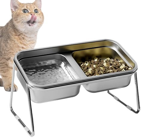 304 Stainless Steel Elevated Cat Bowl - Stainless Steel Elevated Food Bowls For Cats - 15 Degree Inclined Pet Feeder, Cat Food And Water Bowl For Small Medium Large Cat