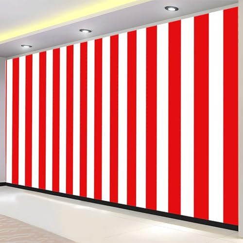 Minimalistischer Stil Vlies Fototapete Wandtapete 200 x 140 cm Moderne 3D Wanddeko für Wohnzimmer Schlafzimmer Büro, Rot Weiß Gestreifte Textur Abstraktes Design Poster Tapete