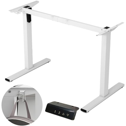 Weiß Höhenverstellbarer Schreibtisch Gestell, Tischgestell Höhenverstellbar mit 2 Höhenspeichertasten, Standing Desk Frame (Für Desktops mit 110-160 cm Länge)