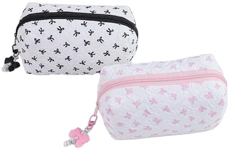 Yanayi Bow Makeup Bag Groß 2 Stück | Damen Makeup Tasche | Glatter Reißverschluss Organizer Ästhetische Tasche für Damen Mädchen Kinder Beauty Schule