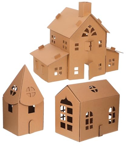 LIFKOME 3pcs Cardboard Coloring House Corrugated DIY Mini Playhouse Craft Kit for Creative Painting and Educational Building Activities