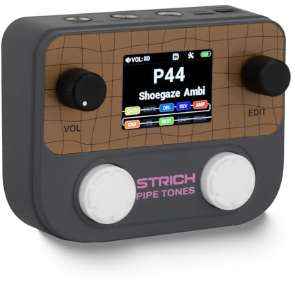 STRICH Gitarren Multi-Effekte Pedal 10 Effektmodule (Dunkelgrau) | 125 Effekte, 40s Looper, 100 Drum Patterns, 20 NAM/IR Support, OTG USB Audio Interface, BT mit APP, Pipe Tones Pocket