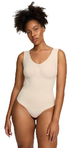 CFab Shapewear Damen Body Bauchweg mit String Tank Bodysuit | Starke Bauchkontrolle String Design nahtloser Komfort breite Träger und sicherer Sitz unter enger Kleidung