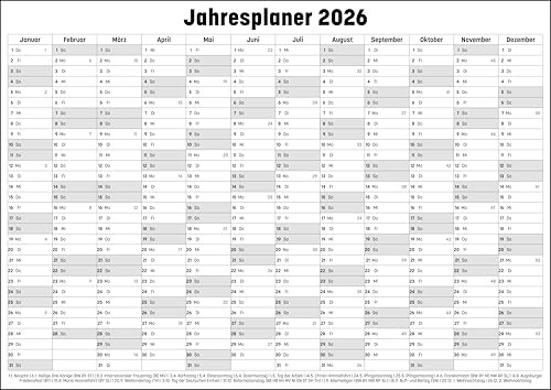 Jahresplaner Paket für die Jahre 2026, 2027 und 2028 in verschiedenen Größen (A4, A3, A2, A1) Wandplaner mit Platz für Beschriftungen wie Geburtstage und Termine (Alle Jahresplaner in A1 (841x594mm))