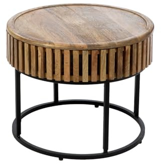 GILDE 2er Set Beistelltisch Roseau aus Mangoholz - rund - naturfarben - Höhe 45cm x Ø 75cm