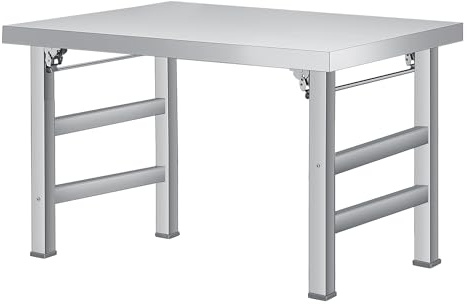 Garvee Edelstahl Klapptisch Arbeitstisch 201 Edelstahl 90x60x70cm, Rostfrei, Klappbar & Belastbar, Küchentisch für Gastronomie, Werkstatt, Outdoor, BBQ & Vorbereitungstisch, Silber