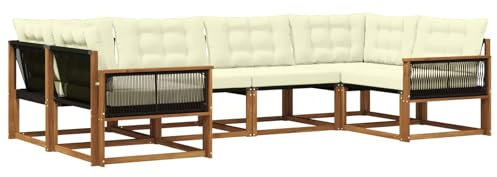 vidaXL Outdoor-Sofagarnitur mit Kissen 6 pcs Natur und Creme, Garten-Sofa, modernes Outdoor-Sitzset, strapazierfähige Terrassenmöbel, gemütliche Lounge für Dein Wohnzimmer