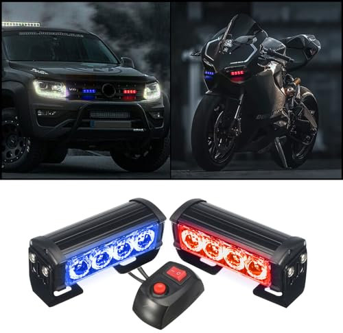 HEHEMM Lumières Stroboscopiques, 2PCS 8 LEDs d'urgence Stroboscopique Feux de Détresse Feux de Secours Clignotant Feux D'avertissement 12V Universel pour Voiture Camion Remorque(Rouge et Bleu)