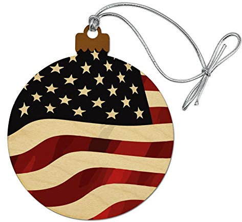 Weihnachtsbaumschmuck aus Holz - Amerikanische Flagge - Sterne und Streifen winken USA