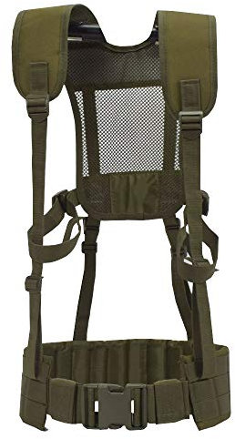 SINAIRSOFT Taktischer Molle-Kampfgürtel, Armeegrün, Uni, hochdichtes Nylon, verstellbare Taille 86,4–127 cm, mit Hosenträgern und Netzfutter