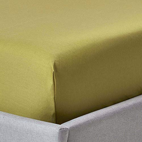 HOMESCAPES Extra hohes Luxus Spannbettlaken 180x200 cm olivgrün, Satin-Spannbetttuch, 100% ägyptische Baumwolle, Bettlaken mit Gummizug Fadendichte 1000