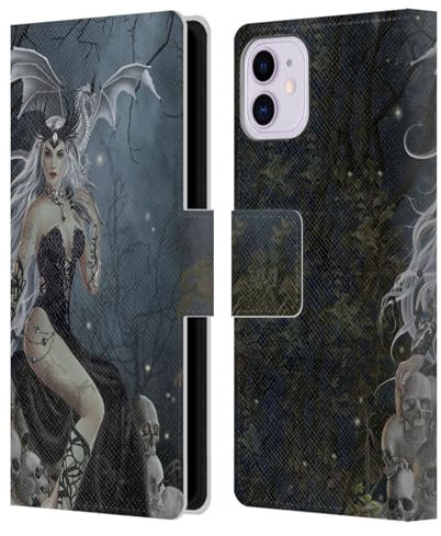 Head Case Designs Offizielle Nene Thomas Verrückte Königin Der Schädel Drachen Gotisch Leder-Wallet-Hülle Kompatibel mit Apple iPhone 11