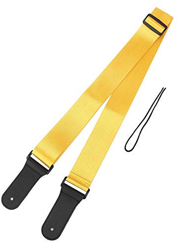 RiToEasysports Schultergurt aus Nylongitarre, verstellbarer akustischer E-Bass-Gitarrengurt mit Lederkopf für Akustikgitarre, E-Gitarre und Bassgitarre(14 * 6 * 4cm-Gold)