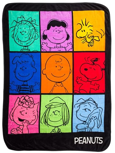 Silver Buffalo Peanuts mit Pig-Pen Lucy, Woodstock, Schroeder, Charlie Brown, Snoopy, Sally, Peppermint Patty und Linus, Fleece-Überwurf, 114 x 152 cm, weiche und gemütliche Decke, 250 g/m²