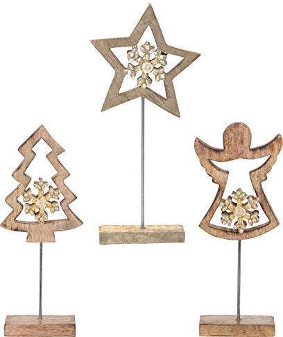 Rammento Weihnachtsdekoration, Ornament, rustikaler Holzständer, Heimdekoration, Geschenk, 3 Stück