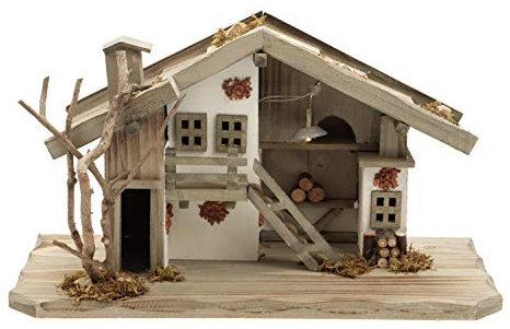 Holz Krippenstall, Weihnachtskrippe mit Licht 38*18*21cm (OHNE Krippenfiguren)