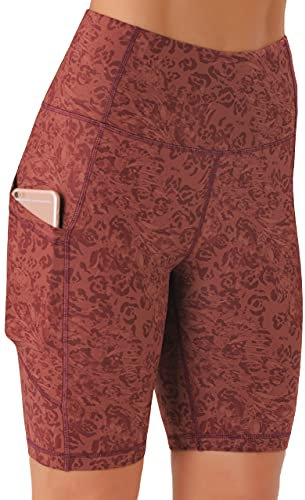 Persit Kurze Sporthose Damen, High Waist Radlerhose Sport Shorts Sommer Laufhose Rotleopard Gras S