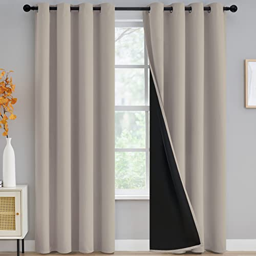 Yakamok 100% Verdunkelungsvorhänge für Schlafzimmer, 248 cm Länge, komplette lichtblockierende Vorhänge mit schwarzer Rückseite, wärmeisolierte, natürlich, 2 Paneele