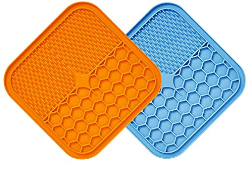 Bikirin 2PCS Silicone Licky Mats for Dogs and Cats, Premium Slow Feeder Bowl 15CM Size (square), Peanut Butter Licking Bowls With Strong Suction Pads on Reverse for Small Dogs Bathing Grooming