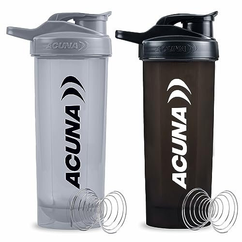 ACUNA Protein Shaker - 700ml (Pack Of 2) | Protein Shaker Bottle With Shaker Ball For Smooth Shake, Leakproof Secure Flip Cap, Gym Shaker For Protein Shakes Ideal Workout Partner (Black-Grey)