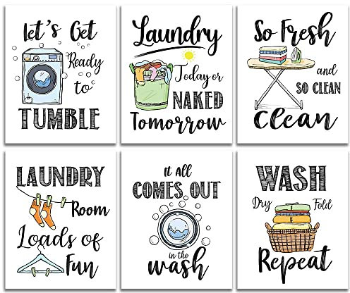 Lustige Wäschereiregel-Schildermalerei, kreativer Wäschespruch, Kunstdrucke (20,3 x 25,4 cm, ungerahmt), lustiges, modernes, minimalistisches Wandkunst-Poster für Waschraum, Waschraum, Dekoration, 6