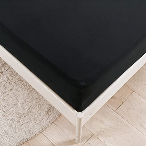 Surwin Einfarbig Spannbettlaken Spannbetttuch Boxspringbett, Mikrofaser Weiche Matratzenbezug Steghöhe bis 35 cm, mit Elastischem Gummiband für Einzelbett Doppelbett (Schwarz,180x200x35cm)