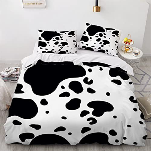 Kuhfleck Bettwäsche 3 Teilig 135x200cm Jungen Mädchen 3D Druck KüHe Bettbezug Set Microfaser Weiche Flauschige mit Reißverschluss Tierbedruckte Betten Set + 2 Kissenbezügen