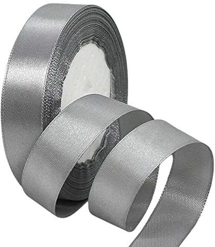 POPOYU Satinband Grau 20mm,Grau Band 2cm,Dekoration Präsent Geschenkband,23M Geschenkband Schleifenband für Kleid,Hochzeit,Geburtstag Geschenke,Satin Dekoband,Deko Band Geschenkverpackung