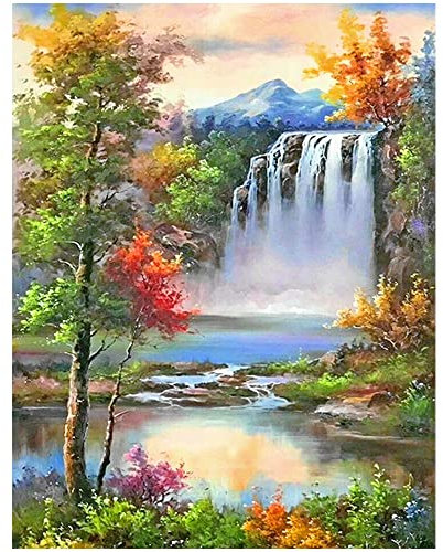 DCIDBEI 40 x 50 cm 5D DIY Diamant Malerei volle Landschaft Wald, Diamond Painting Wasserfall Groß quadratische Square,Kreuzstich Set Freizeit Kreative Erwachsene Strass Stickerei Diamant Kunst
