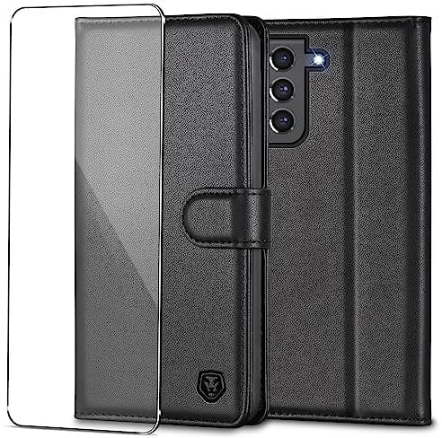 Kuafcase for Samsung S21 FE Case with 1 Screen Protector, Wallet Leather Flip Case with 4 Card Slots Magnetic Closure Kickstand Shockproof Phone Case for Samsung Galaxy S21 FE - Black