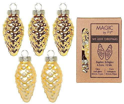 Christbaumschmuck Zapfen Glas 4.5cm x 12 Stück in Kartonbox Weihnachtskugeln Inkagold