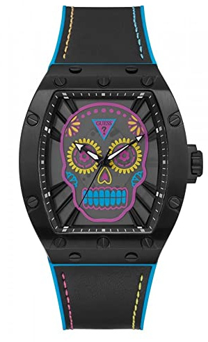 Guess US Men's Multi Silicone and Leather Skull Analog Watch
