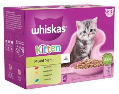 whiskas Kitten Mixed Menu Wet Cat Food Pouches in Jelly 12 x 85g