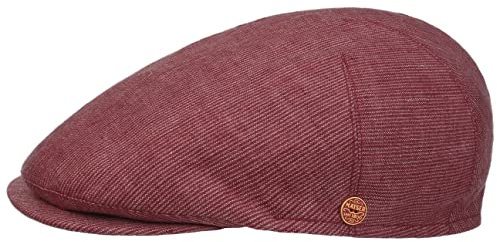 Mayser Sidney Leinen Stripes Flatcap Schirmmütze Schiebermütze Leinencap Herren - Made in The EU mit Schirm, Futter, Futter Frühling-Sommer Sommer - 59 cm rot