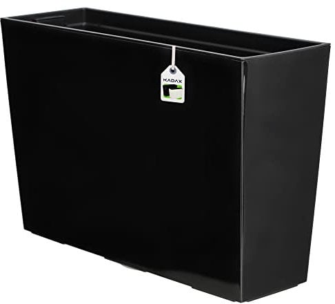 KADAX Fioriera in plastica, 18,5 x 55,7 cm, 5 colori, vaso da fiori con nastri per irrigazione, fioriera da balcone con inserto, fioriera da esterno (rettangolare, lucido, nero)