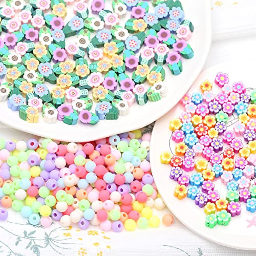 YIEUR 700 Stücke Polymer Clay perlen Blumen mit matt Perlen bunte, Lose Weiche Keramik Tonperlen mit Loch, Bastelperlen für Armband, Halskette, Ohrringe DIY Schmuckherstellung