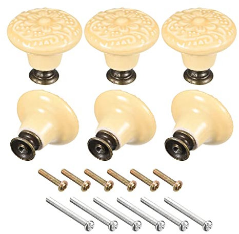 sourcing map Ceramic Drawer Knobs, 6pcs 32x34mm Ball Shape Door Pull Handles with Mounting Screws for Home, Drawer and Dresser, Yellow