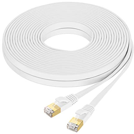 Fumitt Cable Ethernet Cat 8, 1 m, alta velocidad, plano, Gigabit RJ45, cable de red de internet, 40 Gbps, 2000 MHz, para conmutador, router, módem, ordenador portátil, PC (blanco)