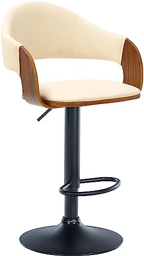 CLP Barhocker Nilse I Kunstleder-Bezug I Höhenverstellbar | Farbe walnuss/Creme Gestell Farbe schwarz