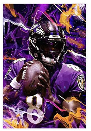 TONFON Lamar Jackson American Football Quarterback Schlafsaal Schlafzimmer Wandkunst Deco Poster Leinwand Poster Schlafzimmer Dekor Sport Landschaft Büro Zimmer Dekor Geschenk ungerahmt 60 x 90 cm