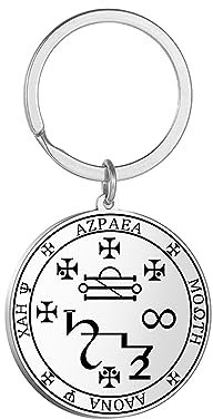 VASSAGO Edelstahl Schlüsselanhänger für Männer Frauen Siegel der 7 Erzengel Anhänger Saint Michael Schlüsselanhänger Salomon Kabbalah Amulett Geschenk, S2