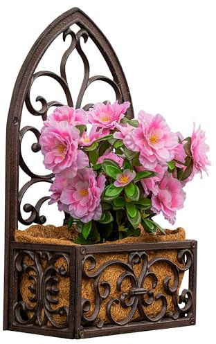 Woodside Cast Iron Wall Mounted Hanging Planter Basket with Coco Liner, Classic/Antique/Vintage Design for Outdoor Garden Walls & Fences