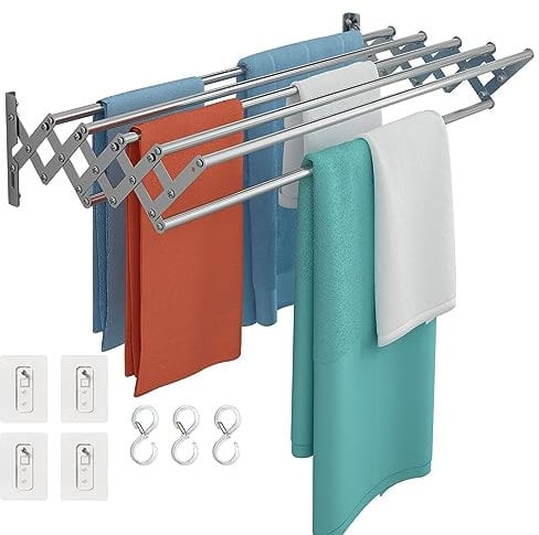 Wuciray Tendedero Pared Extensible Plegables Tendederos Plegables de Pared Tendedero Extensible Acero Inoxidable con 3 Conectar 80cm Exterior Tenderete