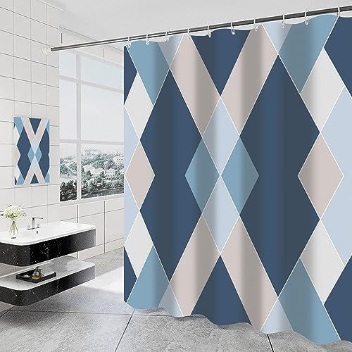Lkw Ogechi Polyester Rideaux de Bain 200cm Drop Max 240cm, Rideau de Douche en Polyester avec Ourlet Lesté, Blue Rideau de Douche Lavable et Anti-moisissure, Prisme Motif (220x200cm)