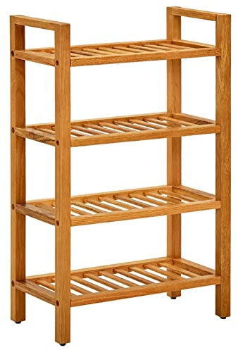 Homgoday Schuhregal mit 4 Etagen 50x27x80 cm Massivholz Eiche Schuhschrank Schuhständer Schuhablage Schuhaufbewahrung Schuh-Organizer für Eingang Flur Schlafzimmer Wohnzimmer