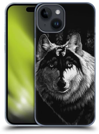 Head Case Designs Offizielle Stanley Morrison Grauer Wolf mit Drachenmarkierung Schwarz und weiß Harte Rueckseiten Handyhülle Hülle Huelle kompatibel mit Apple iPhone 15