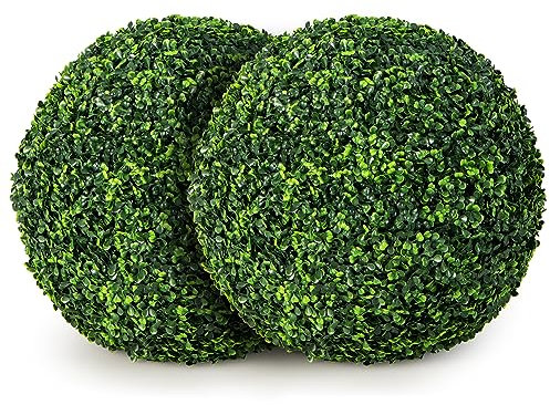 GIANTEX Juego de 2 Piezas de Planta Artificial en Bola, 48 cm Planta de Imitación Realista, Esferas Decorativas de PE para Interior & Exterior, Ideal para Porche, Balcón y Jardín y Boda (Verde)