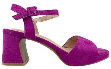 MODELISA - Sandalia Tacón Ancho Medio Hebilla Pulsera Tobillo Punta Abierta Mujer (Buganvilla, 38)