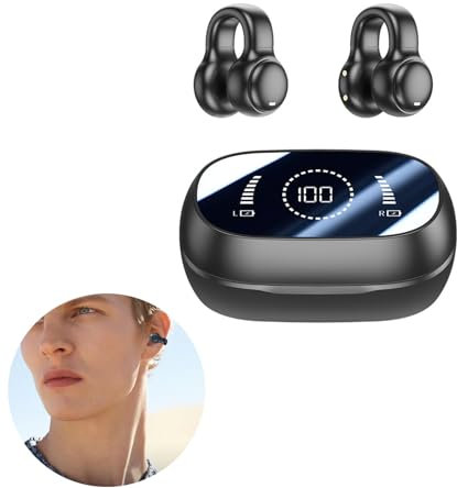 YEKUYEKU Clip on Open Ear Headphones, Wireless Bone Conduction Earphones, V5.3 Hifi Stereo Bluetooth Headphones, Noise Cancelling Stereo Earbuds Ideal for Cycling, Running, Travel